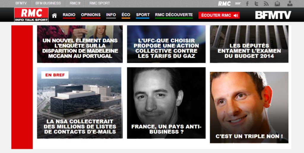 En page d'accueil du site de RMC, impressionnant !